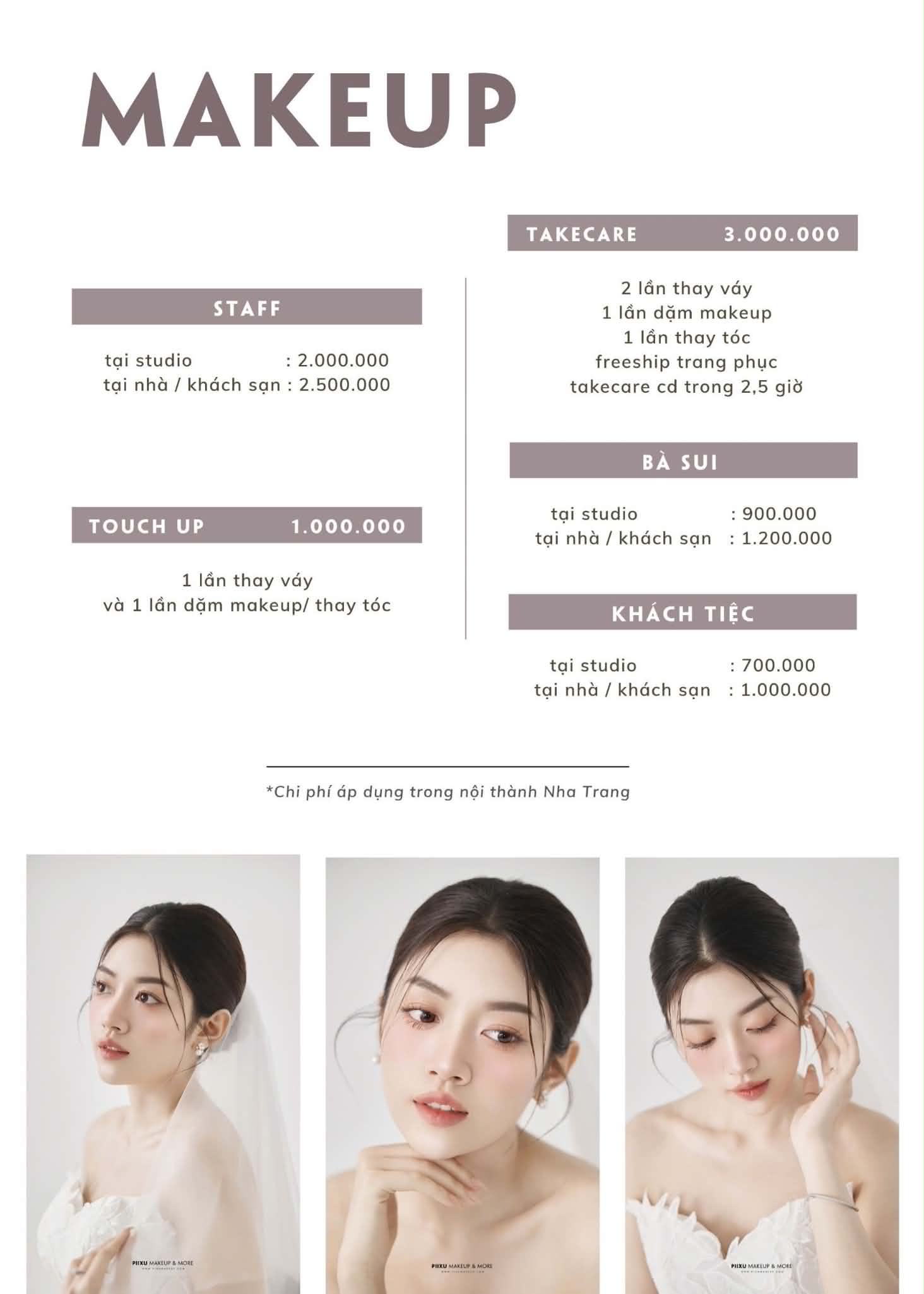 Bảng giá makeup cô dâu Nha Trang - Pixu Makeup